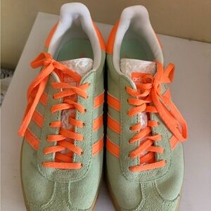 Adidas Mint Green and Bright Orange gazelles